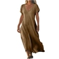 thumbnail image 3 of WRKEKC Robes d'Été Décontractées pour Femmes, Robes d'Été Grande Taille, Robe Jupe à Manches Courtes en Lin Uni à Col en V pour Femmes, 3 of 7