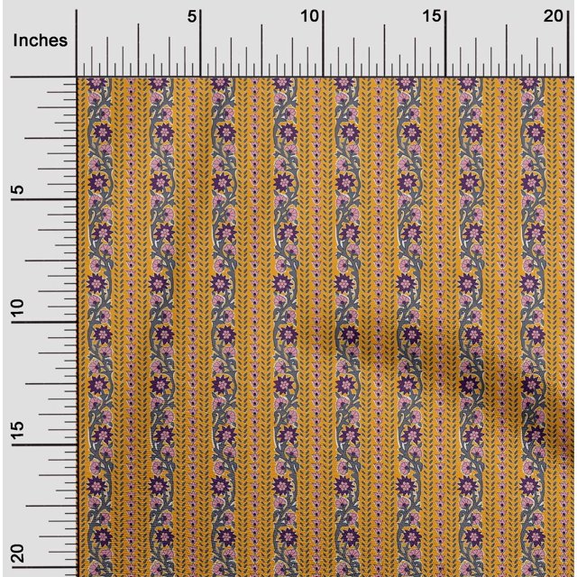 oneOone Cotton Poplin Fabric Leaves & Floral Block Print Fabric BTY 42 Inch Wide