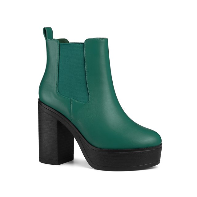 Unique Bargains Bottines Chelsea à Talons Hauts Épais à Plateforme pour Femmes Vert (Taille 9)