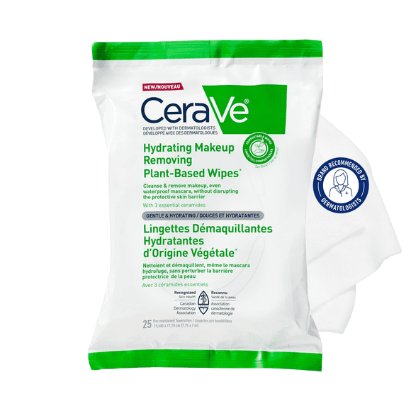 CeraVe Makeup Removing Wipes, Plant-Based Compostable Face Wipes with Ceramides for All Skin Types