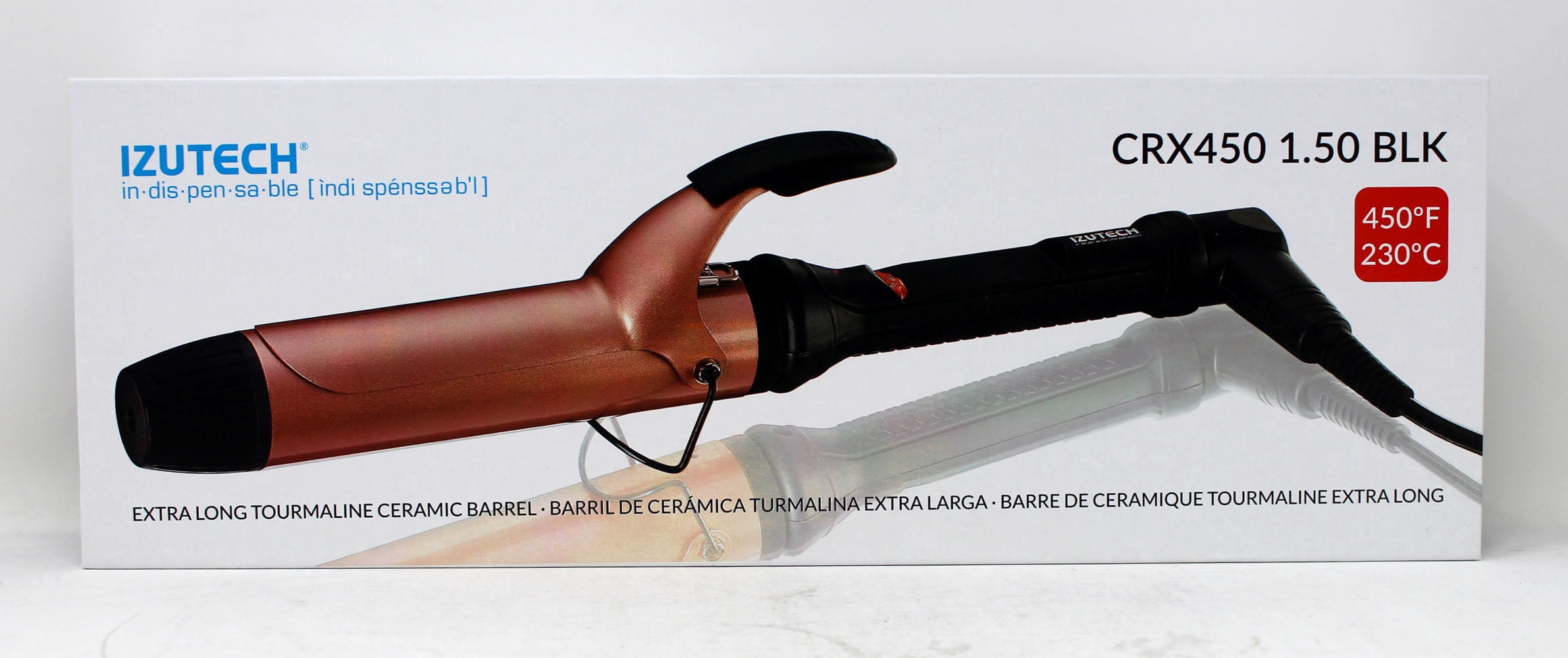 Izutech Professional Premium Extra Long Tourmaline Ceramic Barrel Curling Iron 1.5'' Rose Gold Black