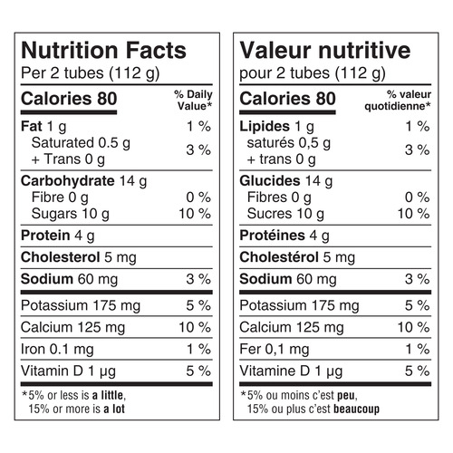 Yoplait Tubes de Yogourt 1 %, Pêche / Bleuet, Collations pour Enfants, 8x56g