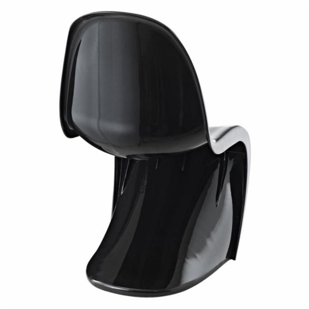 Heavenly Collections | Modern S-Shaped Plastic Dining Chairs (Set of 4) - Mid-Century Retro High Gloss Black Cantilever Side Chairs for Kitchen & Dining Area