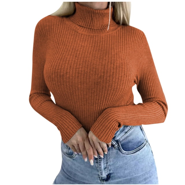 hoksml Women's Turtleneck Sweater Base Solid Color Slim Fit Knit Pullover Fashion Soft Layering Essential for Winter