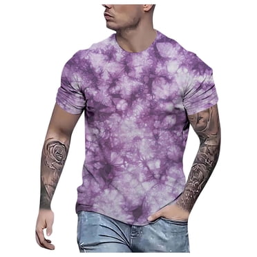 LUOGENLI Male T-shirts for Mens Men's T Shirt with Fashionable Tie Dye Printed Men's Short Sleeved T Shirt Mens T-shirts Graphic Tees St. Patrick's Day Purple XL