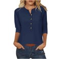 thumbnail image 1 of FAIWAD Womens 3/4 Sleeve Tops Casual Loose V Neck Button Down Tunic Tops Spring Summer Basic Blouse, 1 of 4