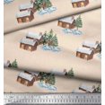 thumbnail image 2 of Soimoi White Modal Satin Fabric Pine Tree & Cottage Nature Fabric Prints By Yard 42 Inch Wide, 2 of 5