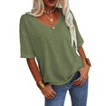 thumbnail image 2 of Danedvi Femmes Mode V-Cou Manches Mi-Longues T-Shirt Solide Décontracté Lâches Basiques Armée Vert, 2 of 4