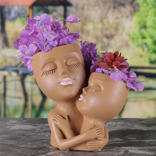 Flower Arrangement Flower Pot,Double Headed Human Flower Double Headed Human Flower Pot Double Headed Human Resin Crafts Smooth Operation
