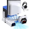thumbnail image 1 of Support de Refroidissement Compatible avec PS5 Slim / PS5 avec Station de Recharge Double pour Manettes Compatible avec Console PlayStation 5, Accessoires PS5 Incluant Ventilateur de Refroidissement, Support pour Casque, 11 Emplacements de Jeu (Blanc), 1 of 7