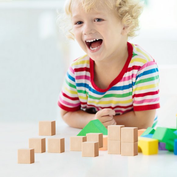 10 Pcs Blocs de Construction Carré en Bois Ornement Maison Bricolage Déco Éducation Jouet pour Enfants