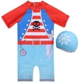 thumbnail image 1 of MIASHUI Boys One Piece Swimsuits Dinosaur Rash Guard Swimwear with Swimming Cap,Watermelon Red,1-2 Years, 1 of 6