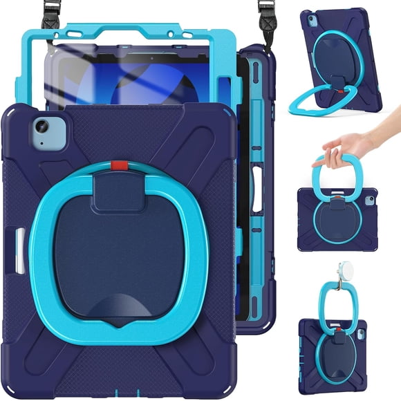 HCTian for iPad Air 11 Inch Case M3 2025/ M2 2024, iPad Air 5th/4th Gen 10.9”, iPad Pro 11 Inch Case 1st-4th Gen, Protective Cover with Screen Protector,Pencil Holder, Handle Grip & Shoulder Strap
