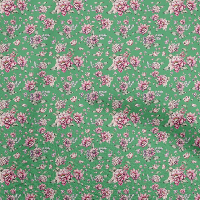 oneOone Polyester Spandex Tissu Vert à Fleurs Tissu pour Robe Tissu Imprimé Tissu au Mètre 56 Pouces de Large