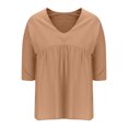 thumbnail image 5 of Liquidation d'Économies! Hauts pour Femmes Grande Taille, Blouse d'Été à Manches Courtes pour Femmes, Chemisiers Unis pour Femmes Raglan à Manches Mi-Longues à Col en V Patchwork Haut Plissé, 5 of 5