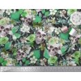 thumbnail image 3 of Soimoi Green Poly Georgette Fabric Skull & Anemone Flower Printed Fabric 1 Yard 52 Inch Wide, 3 of 3