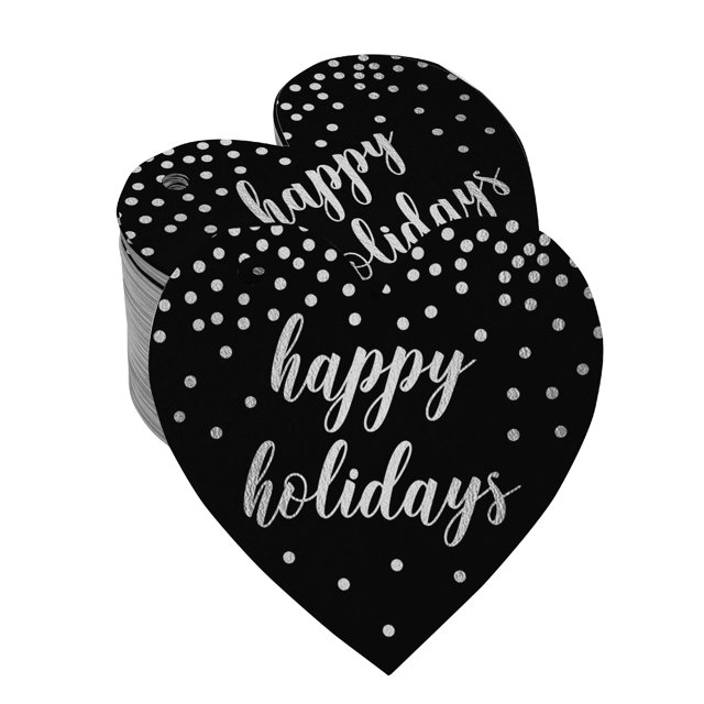 Inkdotpot Real Silver Foil Happy Holiday Tag Favor Hang Paper Tag 50 Pieces