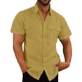 thumbnail image 4 of Timegard Cotton Linen Tops for Women Short Sleeve Button down Shirts Solid Color Casual Tops with Pockets, 4 of 7