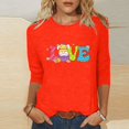 thumbnail image 1 of Xihbxyly Hauts Décontractés pour Femmes T-shirt à Col Rond Imprimé de Pâques à Manches 3/4 T-shirt à Col Rond Chandail à Enfiler Tendance à Petit Budget, 1 of 5