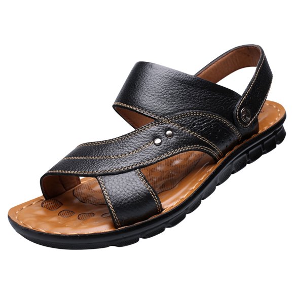 Sandals for Men, Breathable Perforated Leather with Non-Slip Rubber Sole, Thick-sole Design for Beach and Outdoor Use