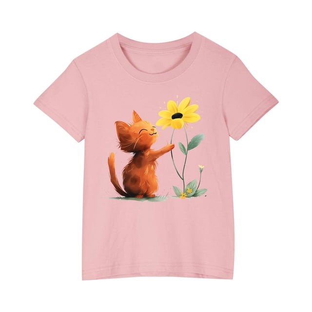 RXIRUCGD 2025 Vêtements d'Été pour Enfants T-shirt Imprimé Mode Mignon Col Rond Manches Courtes