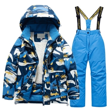 AJIWYH Ensemble de Vêtements pour Tout-Petit Garçon, Ensemble Manteau de Ski Doublé pour Enfants et Pantalon d'Hiver Coupe-Vent pour Planche à Neige Imperméable Manteaux de Pluie Filles Garçons Combinaisons d'Hiver Chaudes Bleu, 8-10 Ans