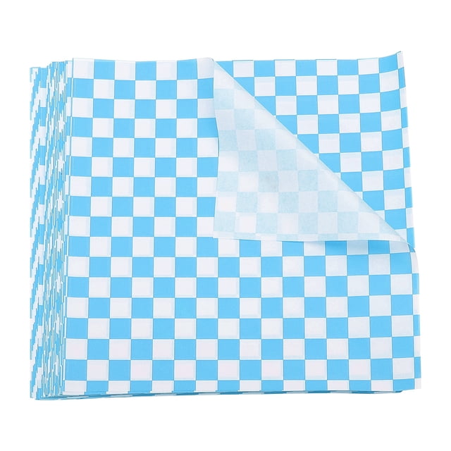 Uxcell 200Pcs Square Checkered Pattern Wax Paper Sheets 8" x 8" Blue