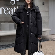 EGNMCR Womens Long Puffer Coat, Long Sleeve Padded Winter Down Coats, Hooded Parka Jacket Women Warm Pocket Coat Long Jacket Winter Sleeve Down Parkas Women Coat