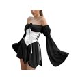 thumbnail image 3 of FOCUSNORM Women?s Solid Color Mesh Yarn Long Sleeve Boat Neck Short Dress, 3 of 9