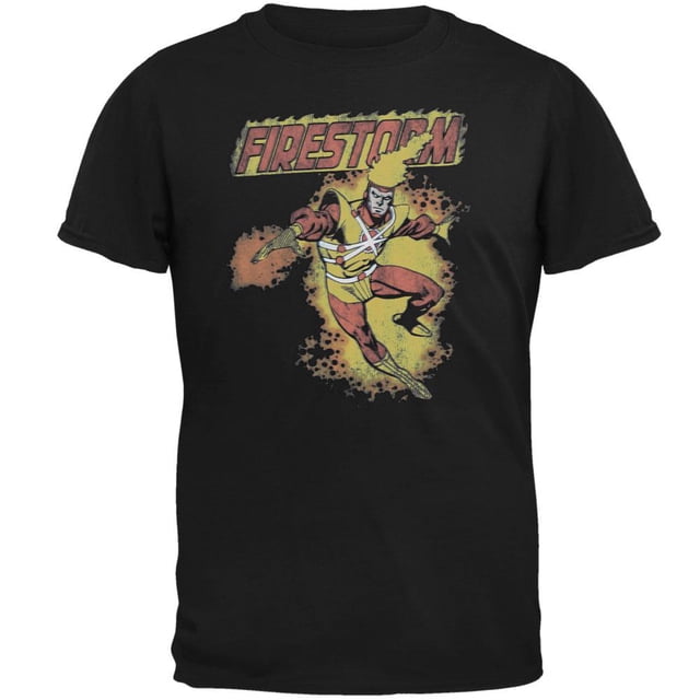 Firestorm - T-Shirt Flamboyant Mettant en Vedette un Graphique Usé du Superhéros La Ligue des Justiciers Firestorm en action, Imprimé sur Tissu 100 % Coton Noir. T-Shirt de Superhéros sous Licence Officielle avec Illustration Détaillée, Parfait pour les fans de Bandes Dessinées.