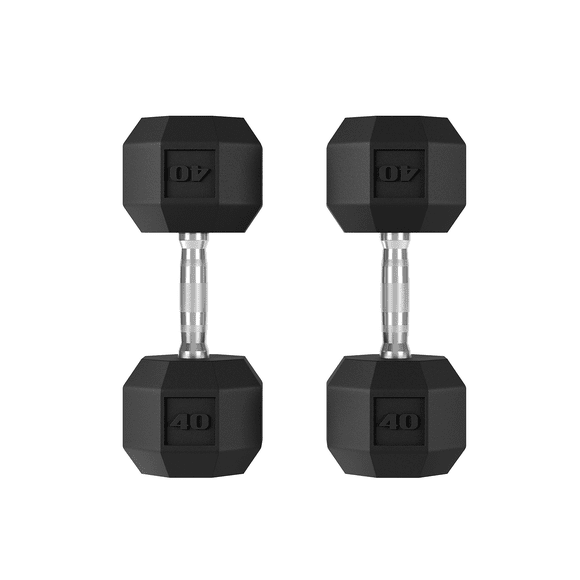 40 lb Hex Dumbbell Pair Carbon Steel PVC Coated, Anti Slip Rubber Hand Weights Set of 2, Strength Training for Home Gym Full Body, Black