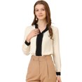 thumbnail image 1 of INSPIRE CHIC Women's Split Neck Pleated Front Contrast Color Blouse Tops, 1 of 6