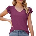 thumbnail image 1 of Pompotops T-shirt à Col en V à Volants Uni pour Femmes, Printemps et Été, Liquidation, 1 of 5