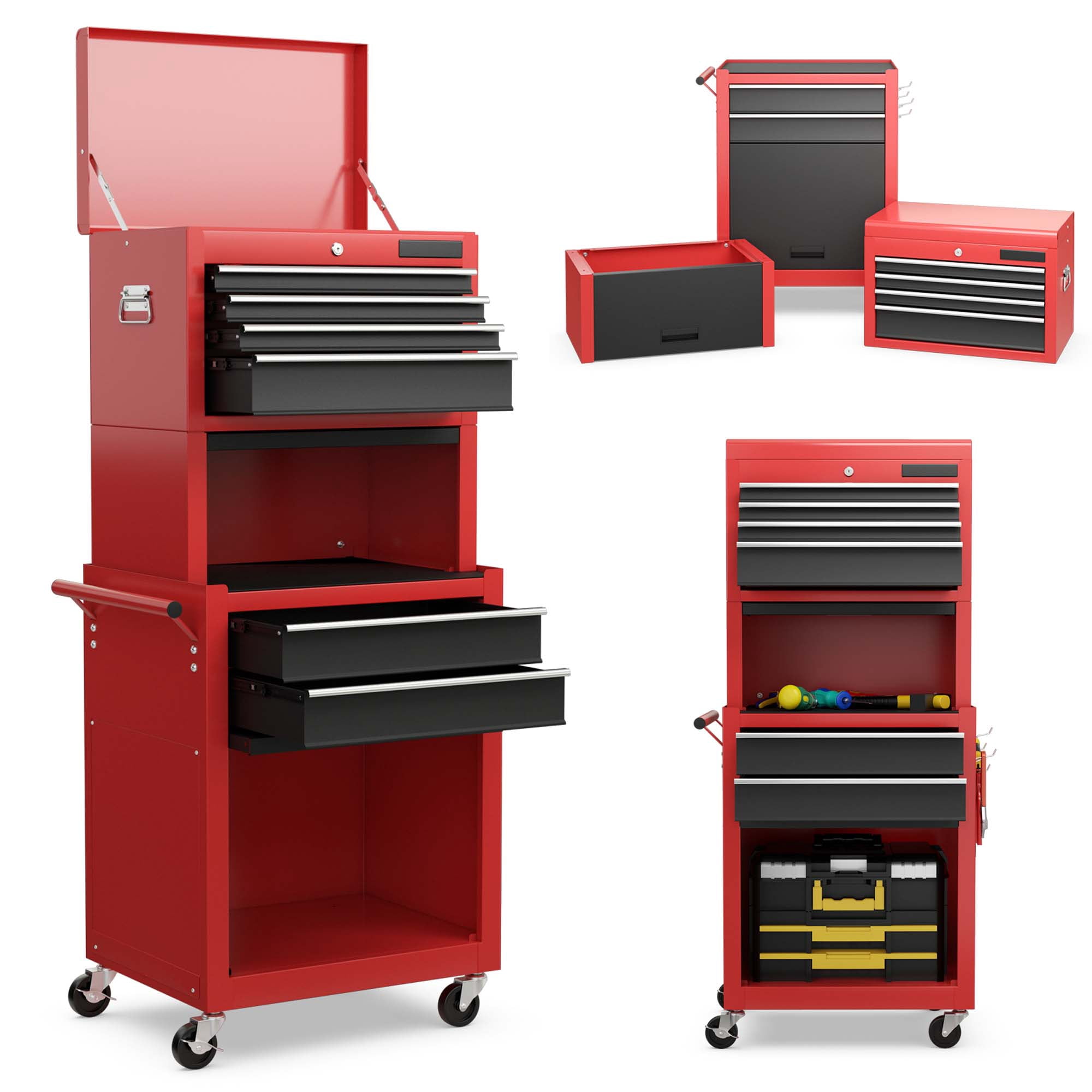 Costway High Capacity 6-Drawer Rolling Tool Chest Storage Cabinet Toolbox Combo with Riser