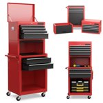 Costway Haute capacité 6-Drawer Boîte à outils de rangement de poitrine à outils à outil roulant Combo avec Riser