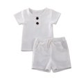 thumbnail image 1 of Baby Boy Girl 2PCS Outfits Short Sleeve Button Tee Shirt Drawstring Shorts Pants Casual Clothes Set, 1 of 9