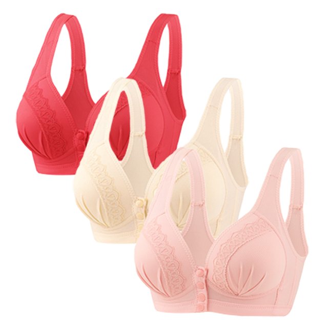 Timegard 3pc Wireless Bras for Women Front Closure Full Support Wide Strap Comfort Breathable Everyday Bra