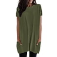 thumbnail image 2 of pxiakgy T-Shirts pour Femmes Été Décontracté Uni Ample Pull Col Rond Manches Courtes Tunique avec Poches T-Shirts Vert Armée + TG, 2 of 6