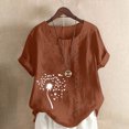 thumbnail image 1 of Liquidation Horkkom Chemises à Manches Courtes pour Femmes Été Grande Taille Chemises en Lin Décontractées Col Rond Imprimé Floral Hauts Amples, 1 of 4