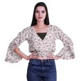 thumbnail image 4 of Moomaya Printed Womens Crop Top Wrap Style Top Wear Ruffle Long Sleeve Casual Summer Blouse, 4 of 5