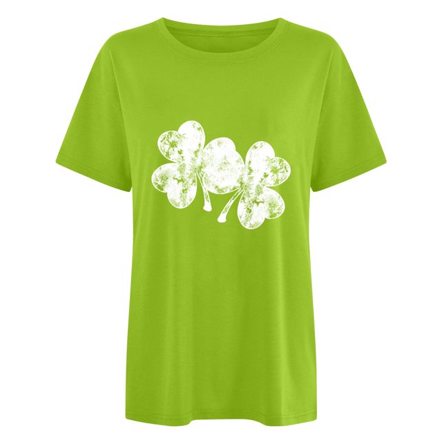 Penkiiy Mode Dames Imprimé Saint-Patrick Manches Courtes Col Rond Chemise Femme Décontractée Ample TG Vert Menthe