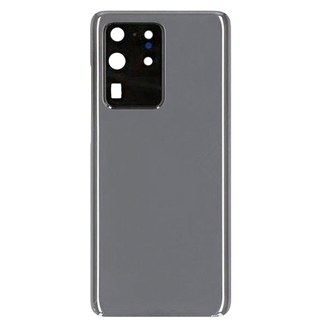 Esource Parts Samsung Galaxy S20 Ultra Back Housing Glass Cover in Cosmic Grey, featuring a replacement back panel with an integrated camera lens. Designed for the Samsung Galaxy S20 Ultra 5G, this durable glass cover restores the phone's original appearance. The Cosmic Grey finish matches the original design, and the part is factory-tested for reliability.
