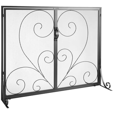 VEVOR Paravent de Foyer 1 Panneau avec Porte, Paravent de Foyer en Treillis de Fer Robuste, 39 Pouces(L) x31.6 Pouces(H) Couvercle Pare-Étincelles, Installation Simple, Grille de Clôture Autoportante pour Salon Déco Maison Vintage
