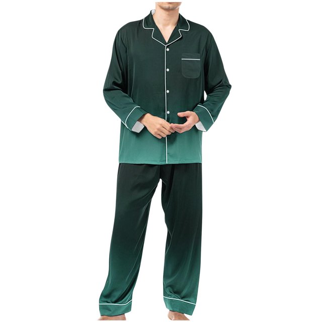 cllios Mens Long Sleeve Pajamas Sets Gradient Print Loungewear Ultra Soft Button Down Sleepwear 2 Pcs Pj Set with Pockets