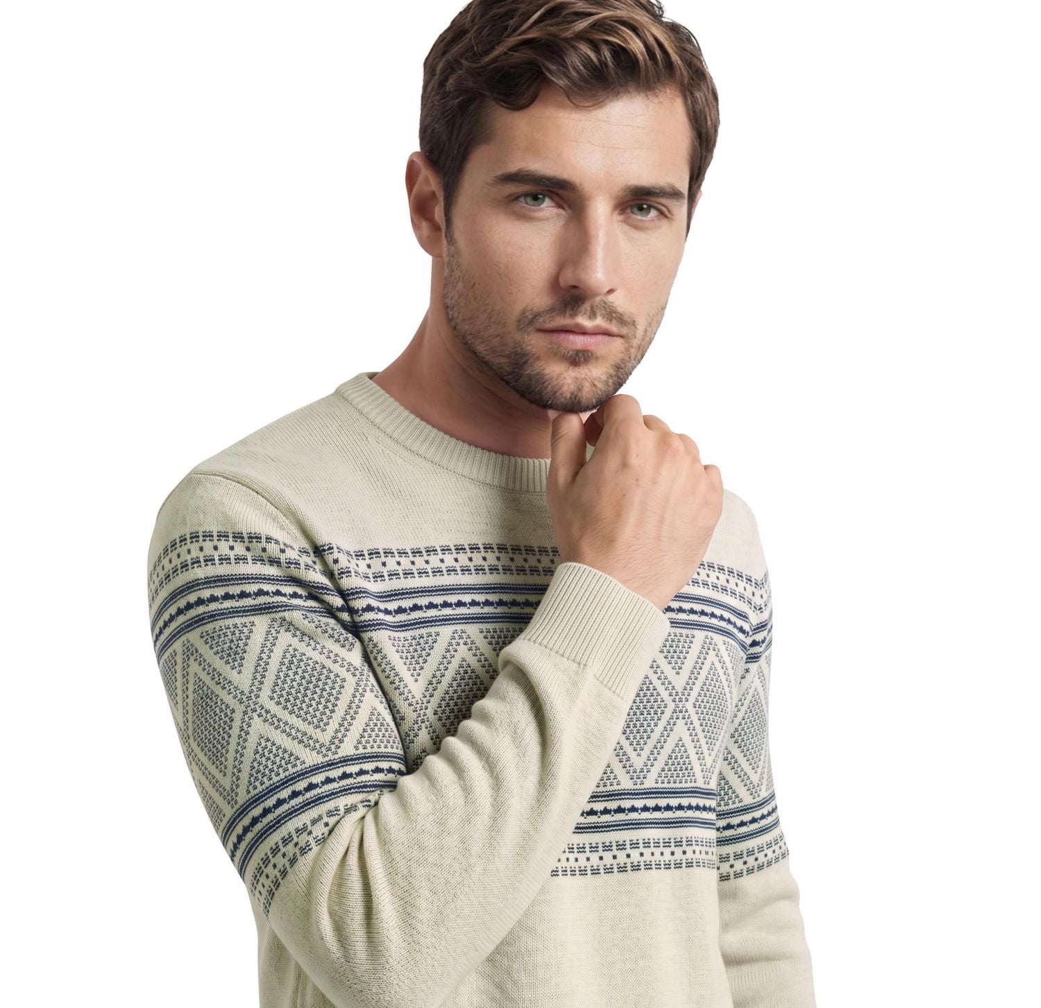 Izod Men's Fair isle Double-Layer Crew Neck Sweater