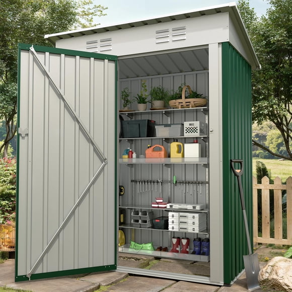 Yiwa 5x3ft Heavy Duty Metal Outdoor Storage Shed Provides a Space-Saving, Weatherproof Steel Structure With a Lockable Single Door And Sloped Roof, Ideal For Organizing Tools In Your Backyard