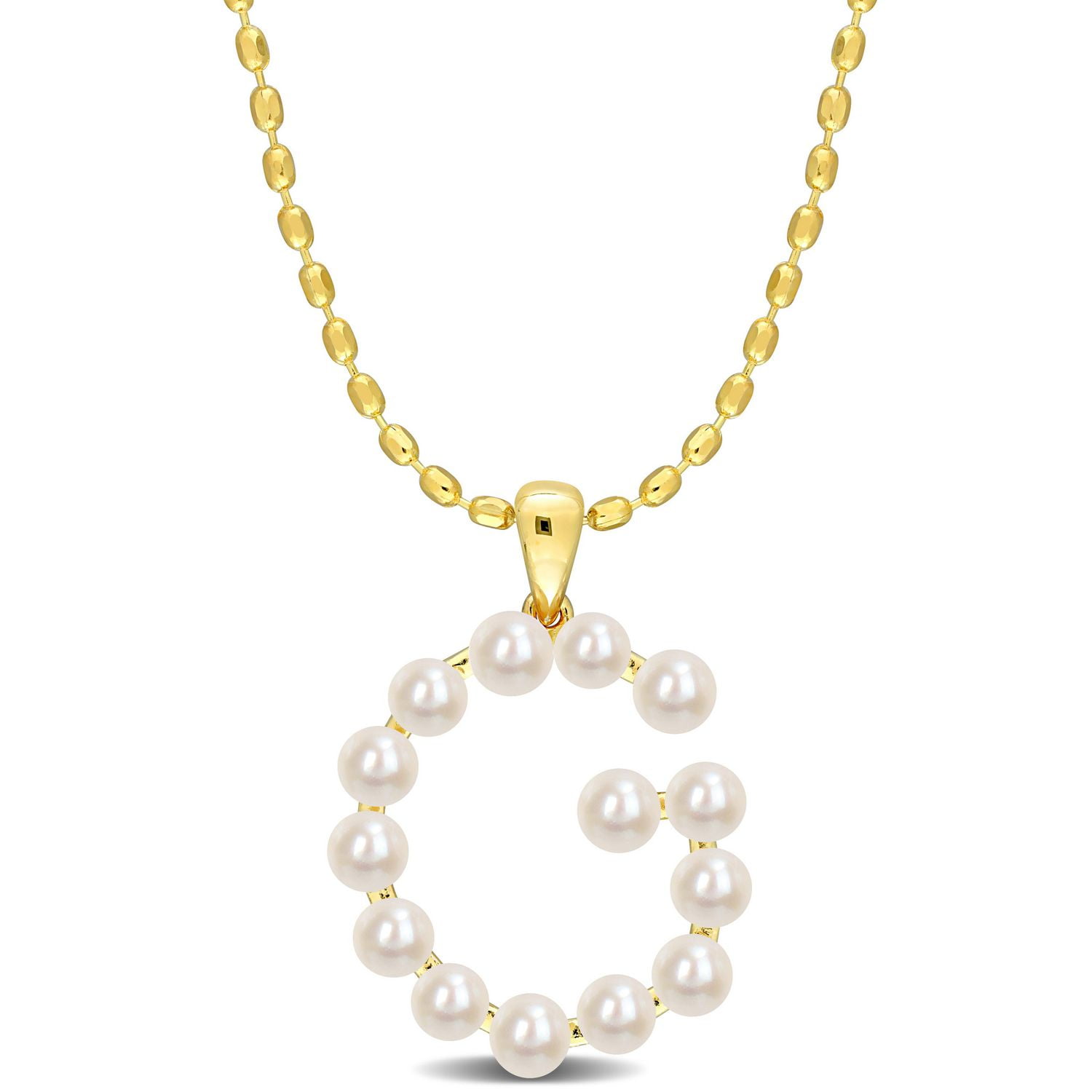 Collier initiale de Miabella avec perles culture d'eau douce en argent sterling plaqué en jaune