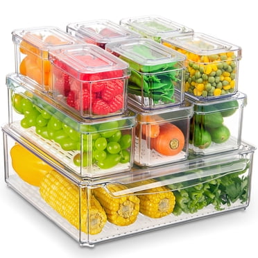 Stelive 10 Pack Fridge Organiser, Stackable Refrigerator Organiser Bins with Lids, BPA-Free, Kitchen Storage Containers, Clear Fridge Storage