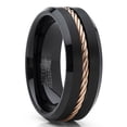 thumbnail image 1 of Men's Black Tungsten Carbide Wedding Band Ring Rose Gold Tone Steel Cable Inlay 13, 1 of 5