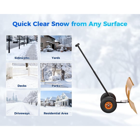 Pelle à Neige à Roues Robuste – Pousse-Neige en Métal Réglable 29 Pouces/30 Pouces – Lame Inclinée, Roues en Caoutchouc et Poignée Ergonomique en T – Déneigement Efficace pour Entrées, Trottoirs et Embrasures de Porte